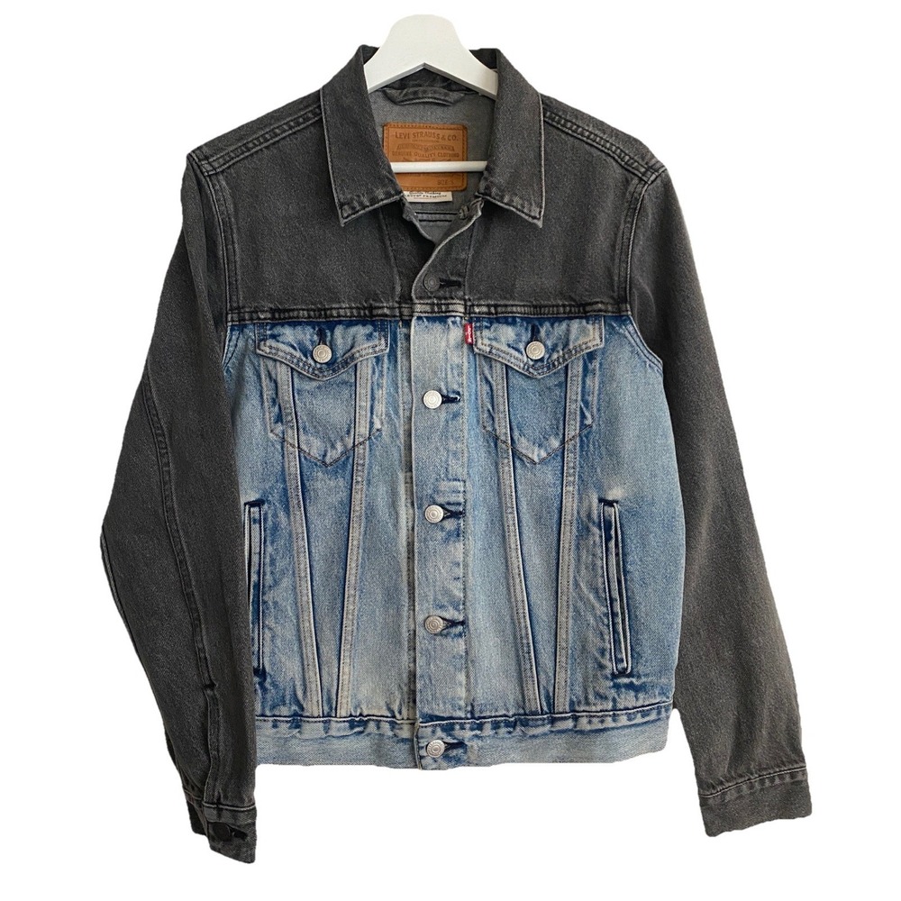 Levi's Mens Color Block Two Tone Blue Gray Denim Big E Premium Trucker Jacket